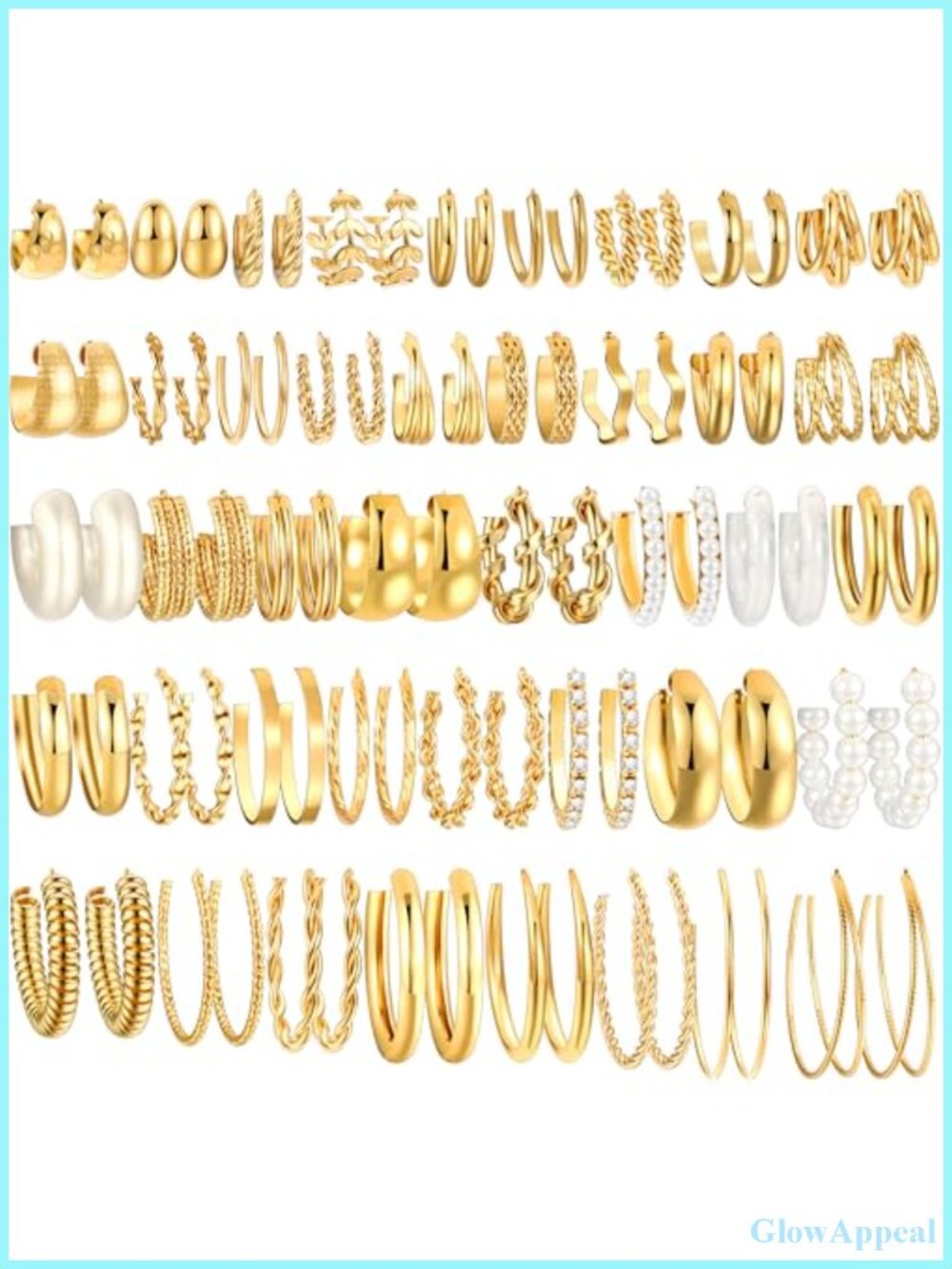 42 Pair Gold Hoop Earrings Set Chunky Pearl Twisted Hypoallergenic Women